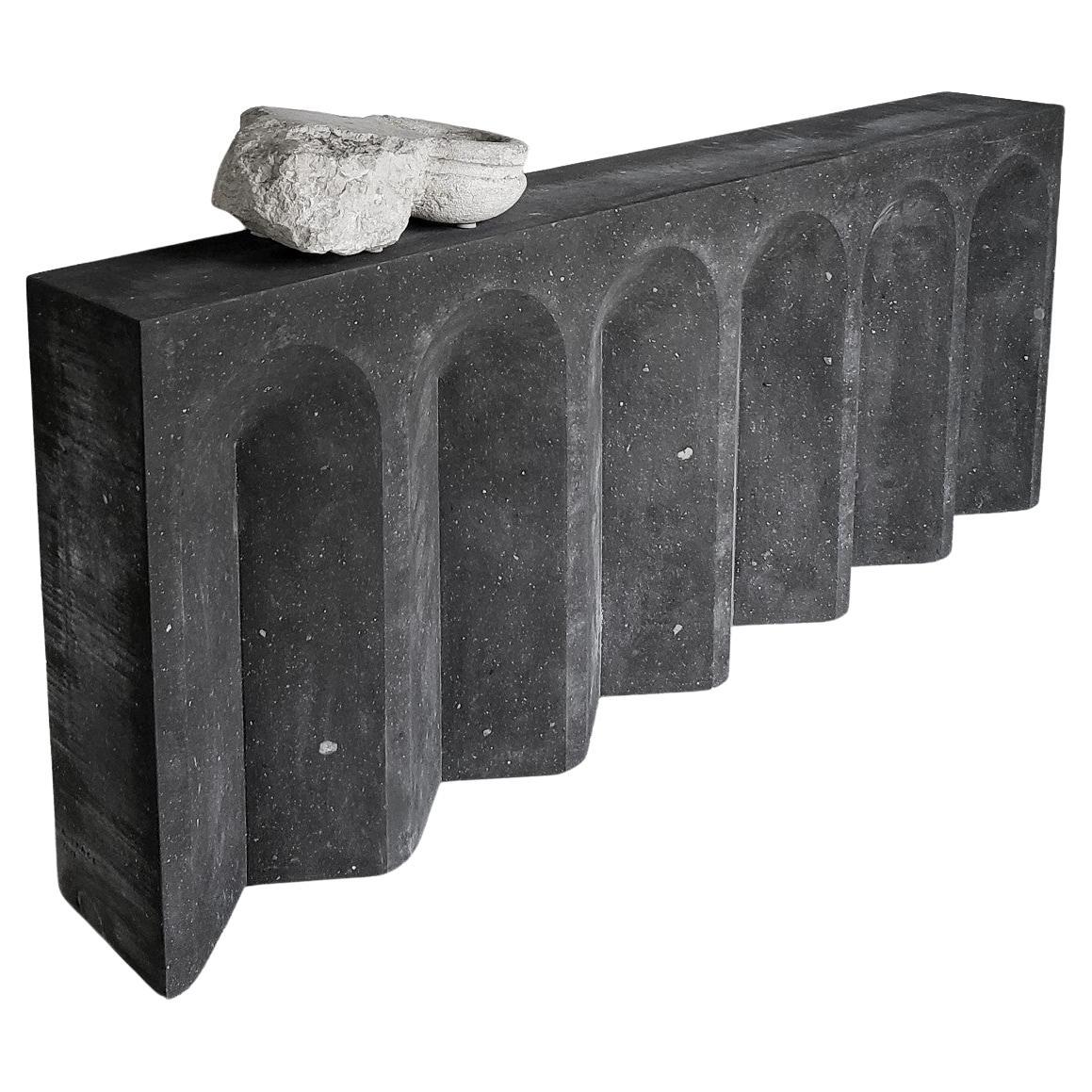 Contemporary Natural Volcanic Rock Console with Arched Detail 