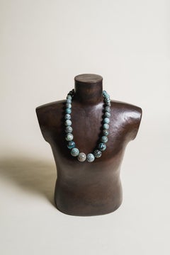 Contemporary Hand Carved Turquoise Stone Bead Necklace by Alice Kuo