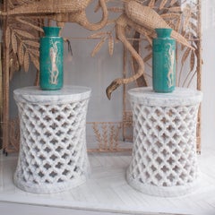 Contemporary Hand Carved White Marble Jali Table