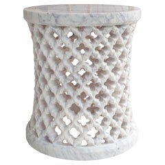 Contemporary Hand Carved White Marble Jali Tisch