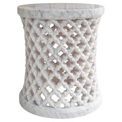 Contemporary Hand Carved White Marble Jali Table