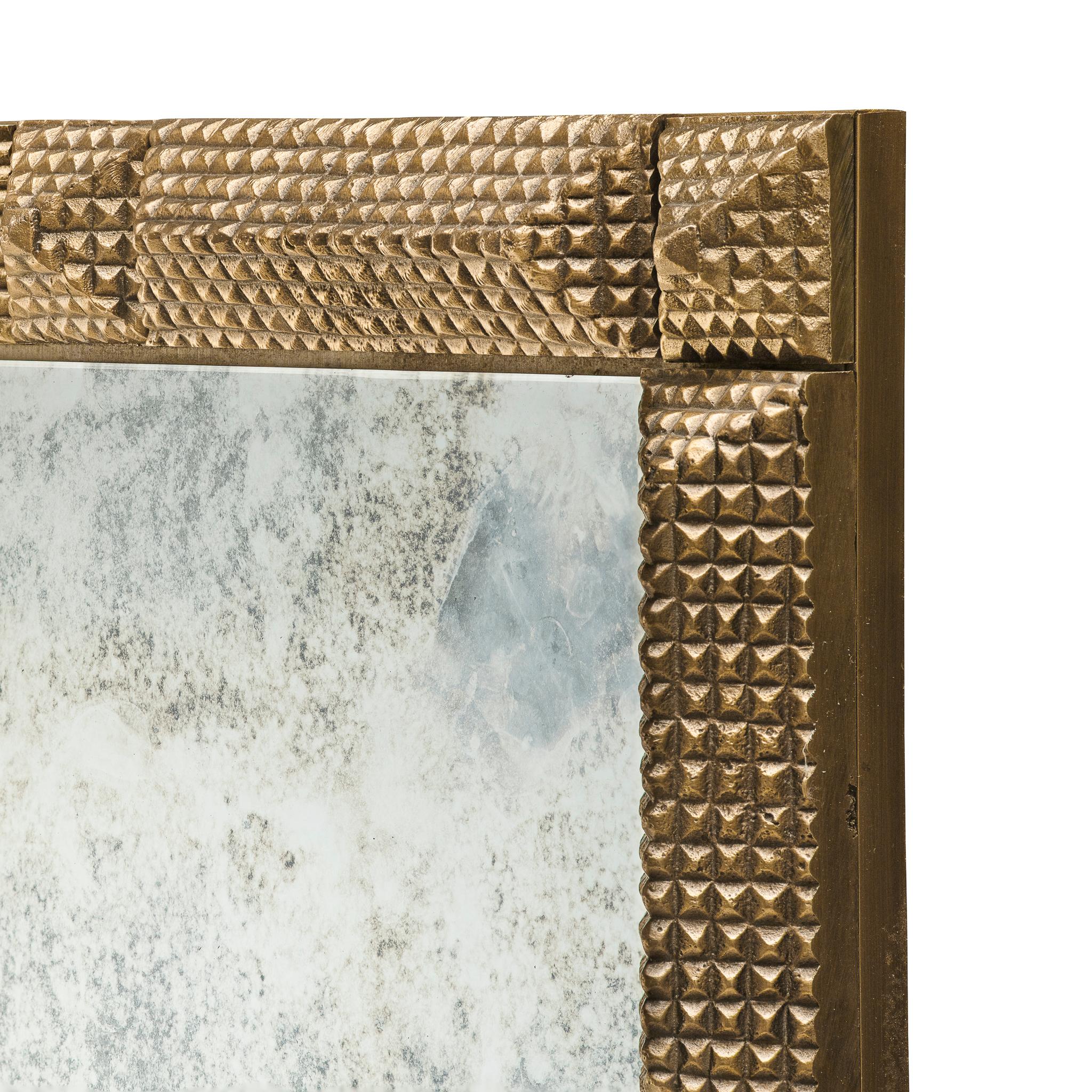 American Benton Mirror, Contemporary Cast Bronze Frame with Antiqued Mirror For Sale