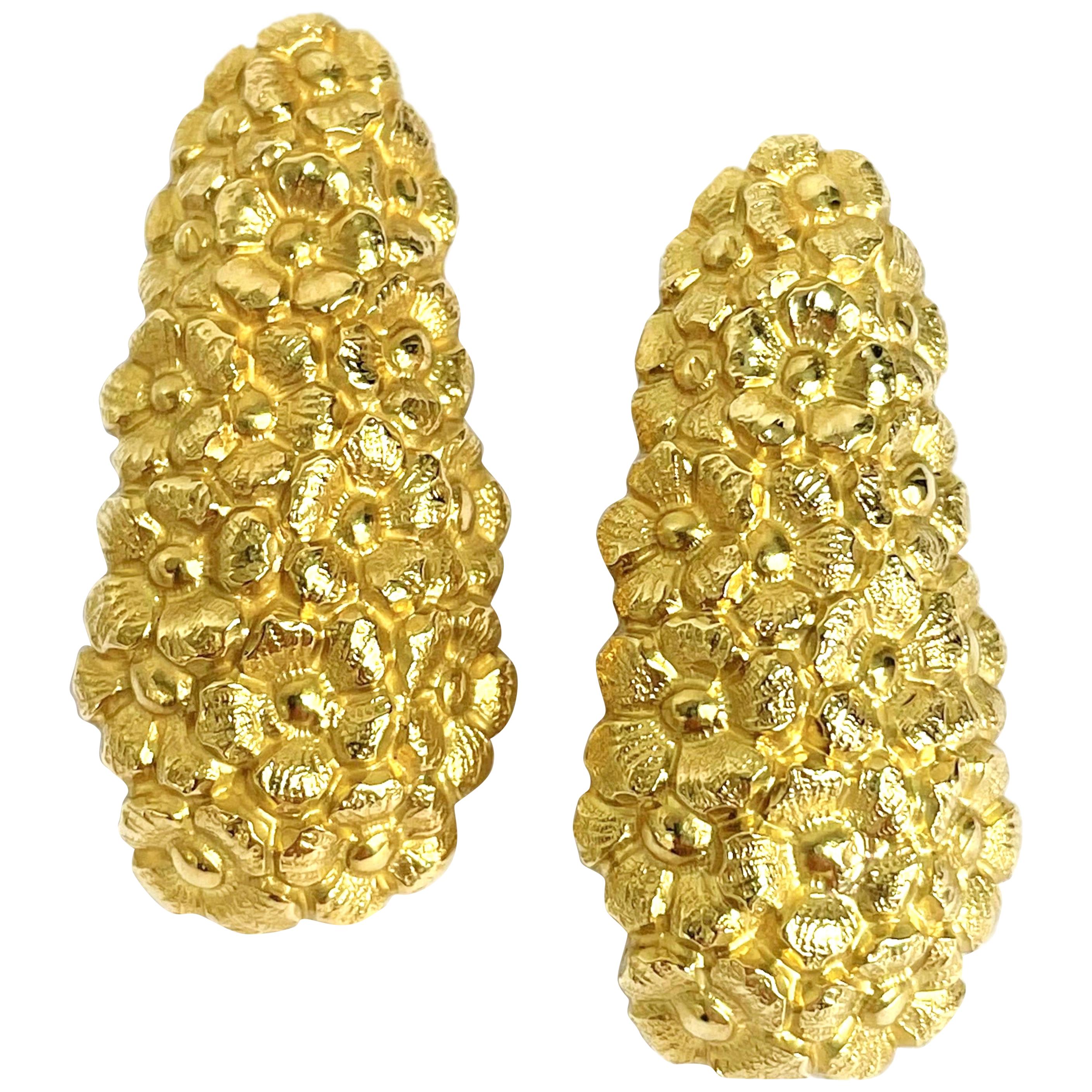 Rosior Drop Earrings Hand Chiseled in Yellow Gold  For Sale
