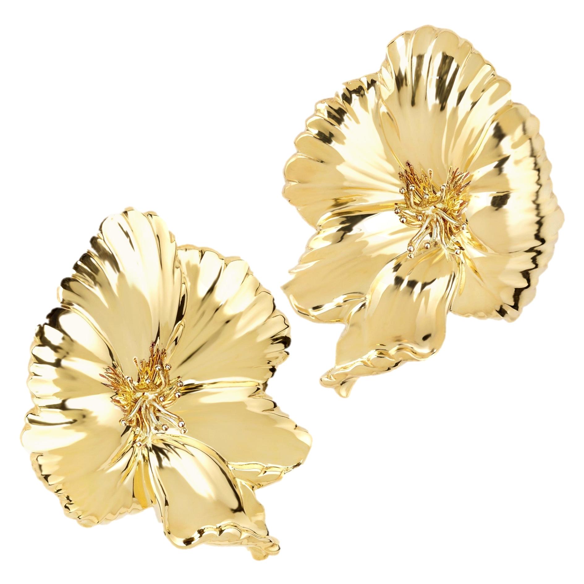 Rosior "Flower" Earrings Hand Chiseled in Yellow Gold
