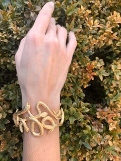 Rosior Hand Chiseled Yellow Gold "Serpent" Bangle Bracelet