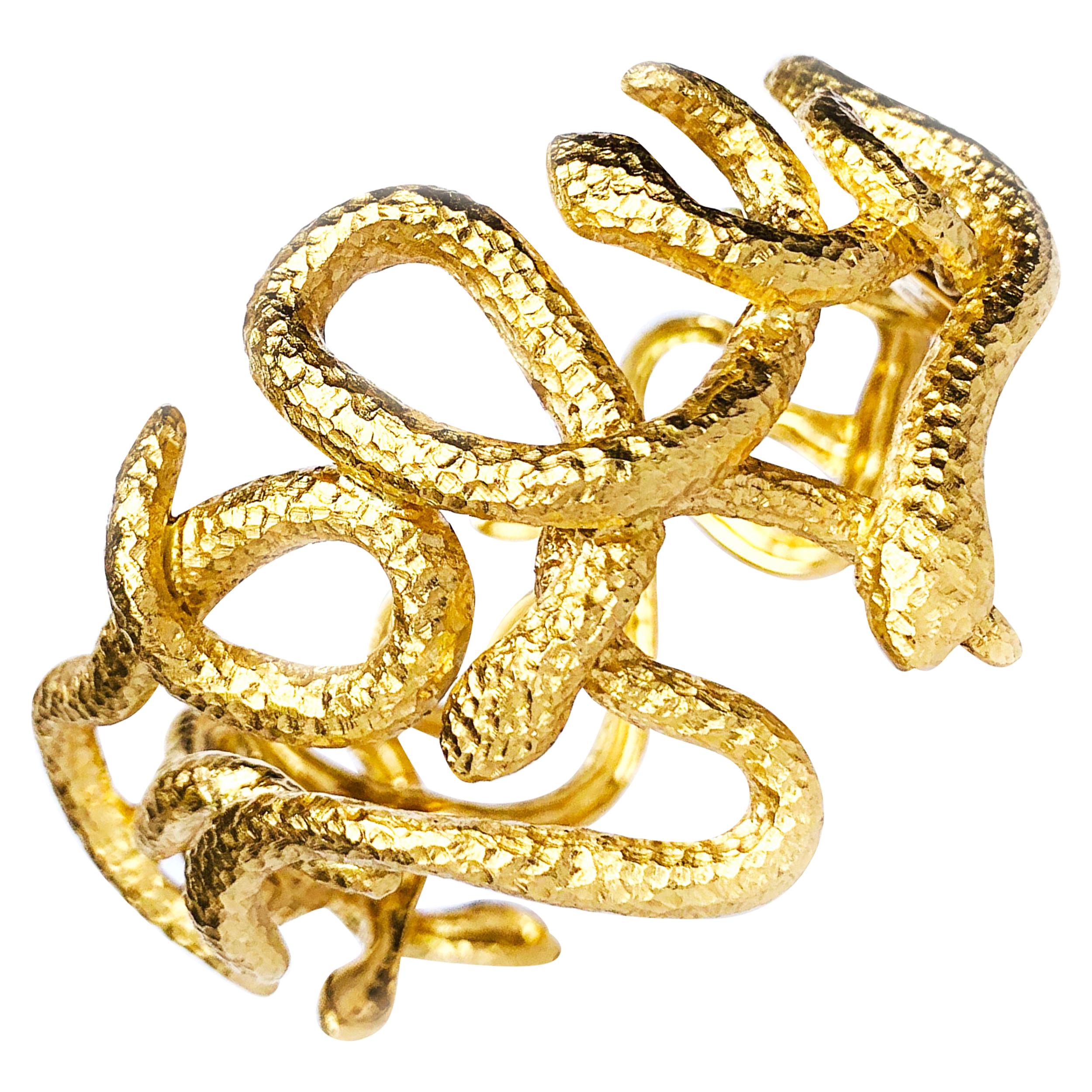Rosior Hand Chiseled Yellow Gold "Serpent" Bangle Bracelet 