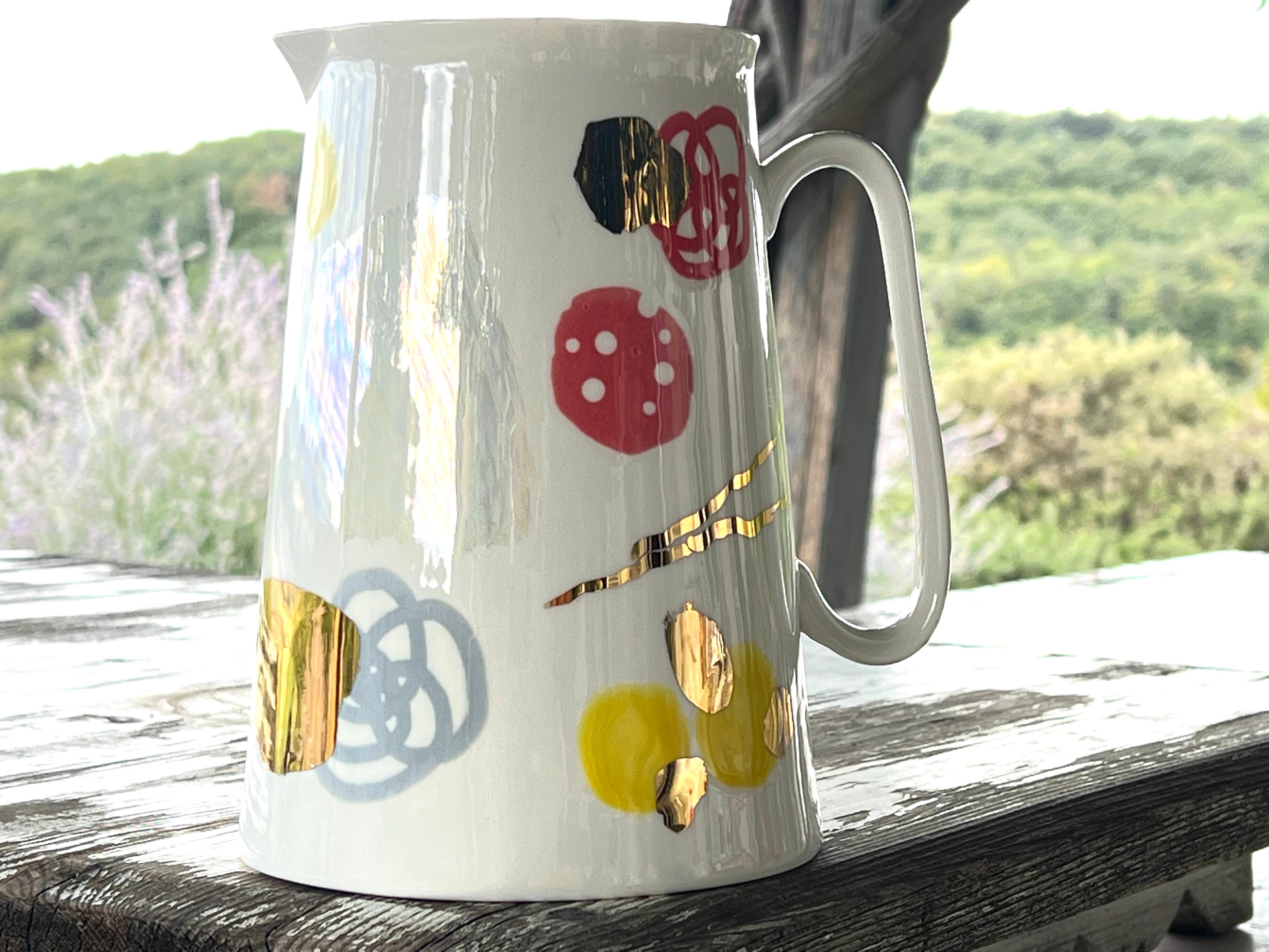 Hand-Painted Contemporary Hand Decorated Porcelain 3 Pint Jug Pitcher, Made in Italy  For Sale