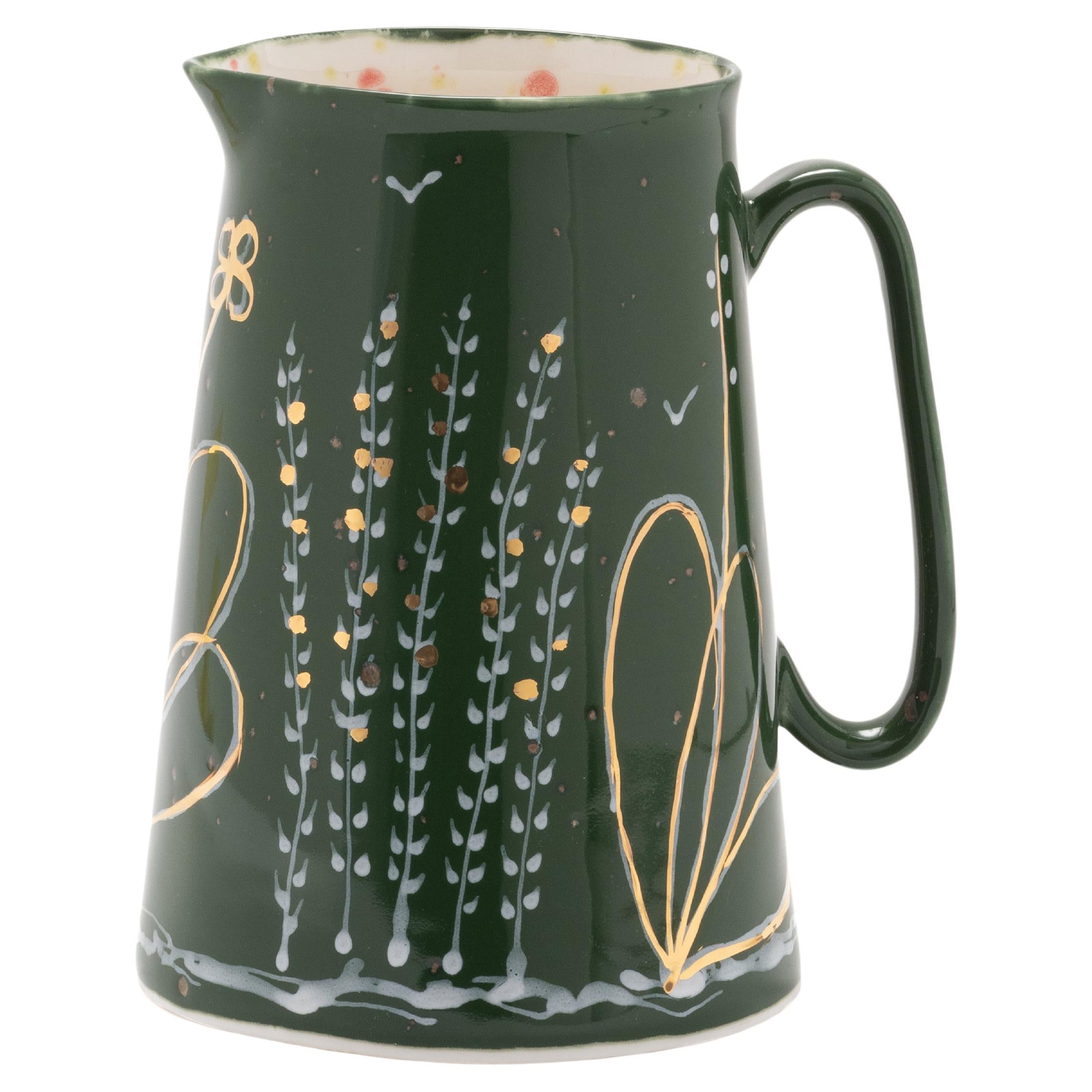 Contemporary Hand Decorated Porcelain 3 Pint Jug Pitcher, Made in Italy  For Sale