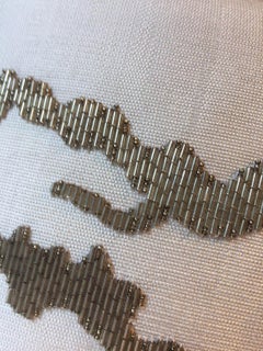 Contemporary Hand Embroidered Cushions with Silver Beading on Silk Color Oyster