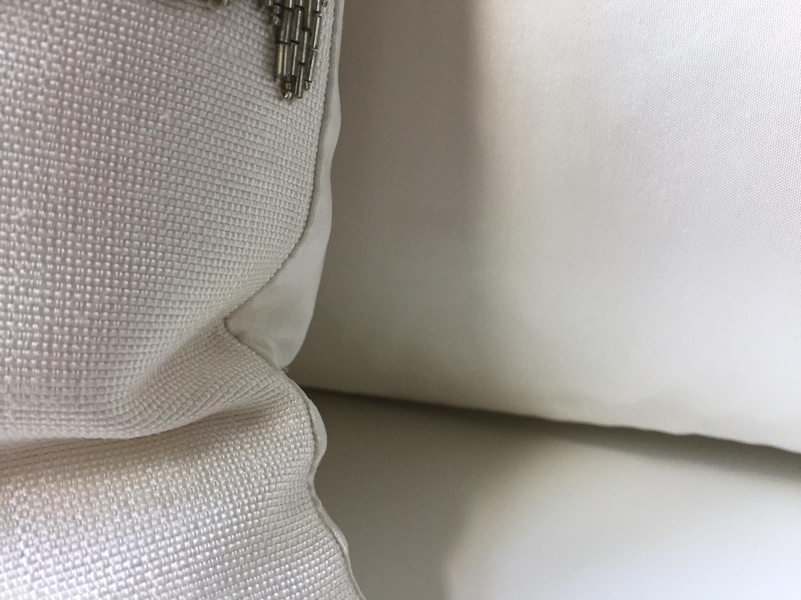 German Contemporary Hand Embroidered Cushions with Silver Beading on Silk Color Oyster