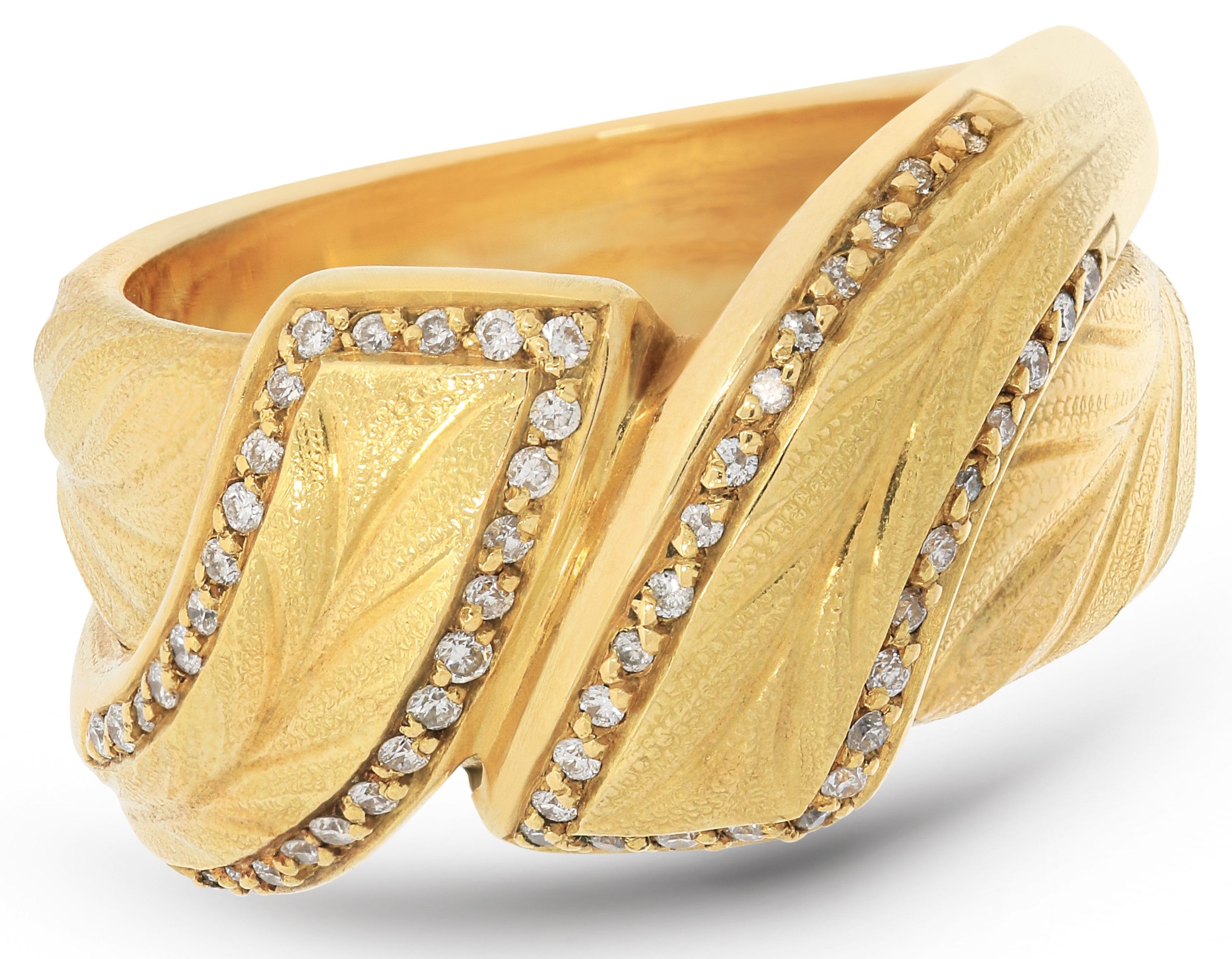Rosior one-off Diamond Ring set on Hand Engraved Yellow Gold