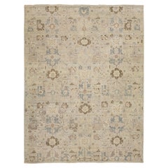 Contemporary Hand-Knotted Indian Wool Rug Neutral & Slate Blue Oushak Inspired