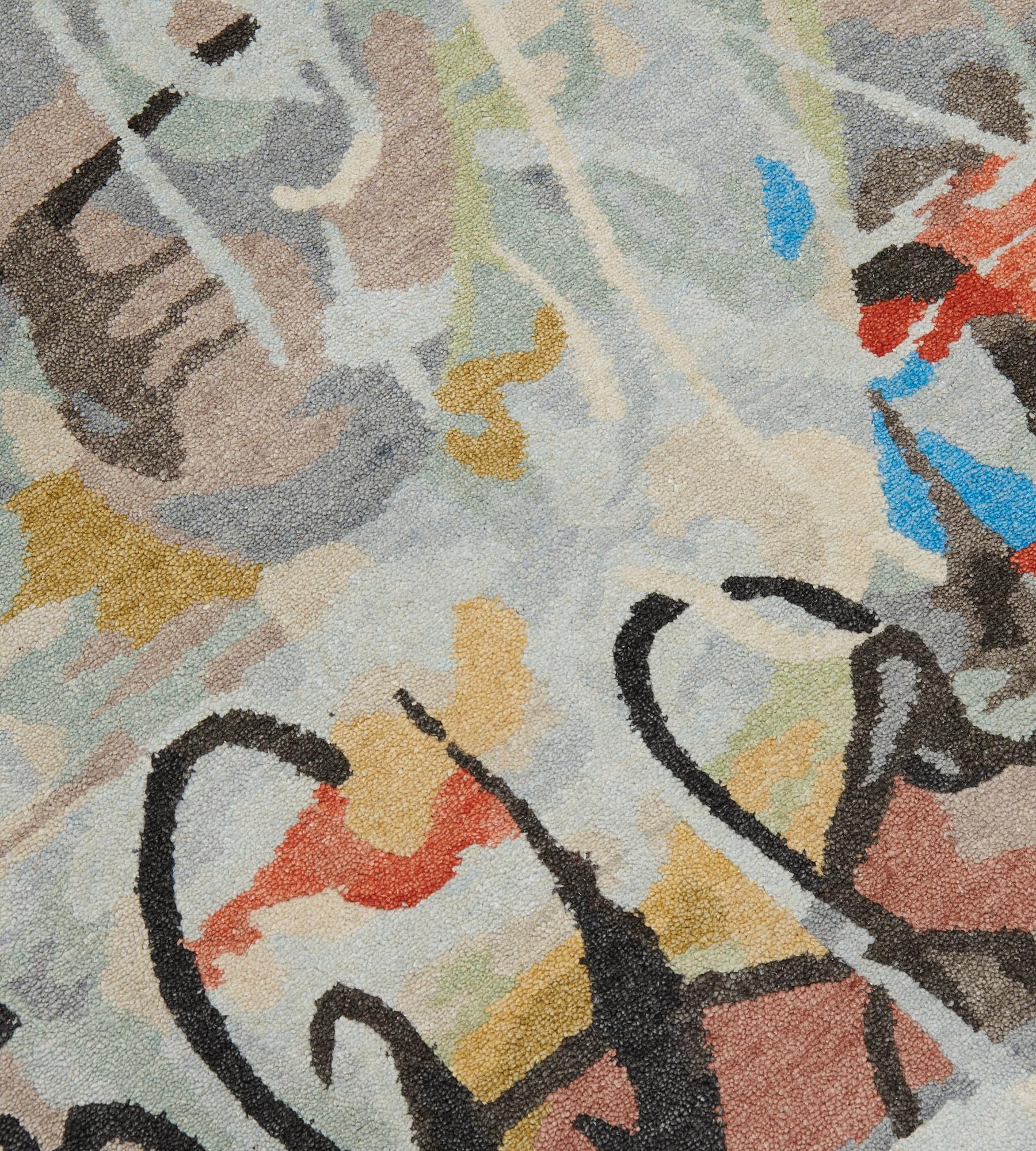 Contemporary Hand-Knotted Mansour Modern Abstract Wool and Silk Rug 1