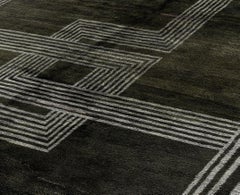 Contemporary Hand-Knotted Moroccan Rug in Earthy Olive Geometric Design