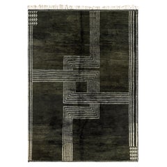 Tapis marocain contemporain noué à la main à motifs géométriques Olive terreux