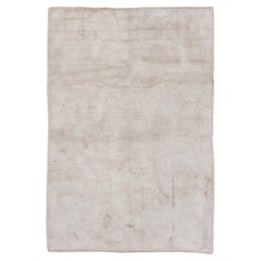 Contemporary Hand-Knotted Moroccan Rug Solid Ivory Wool