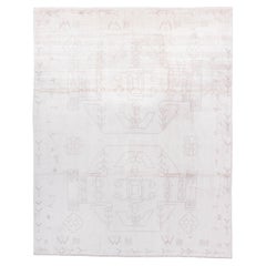 Contemporary Hand-Knotted Moroccan Rug Tonal Ivory Tribal Motifs