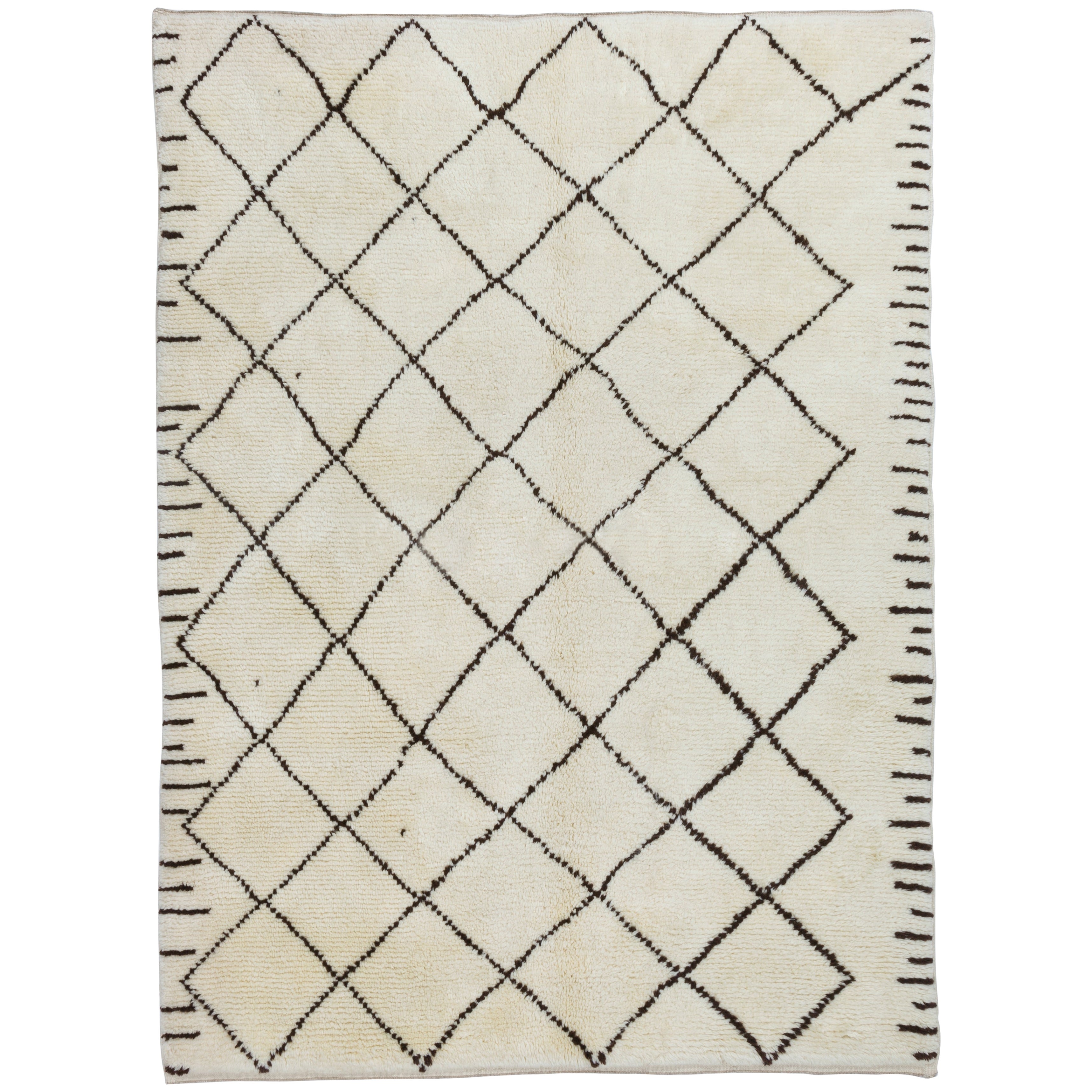 Contemporary Hand Knotted Moroccan Tulu Rug Made of Natural Ivory and Brown Wool