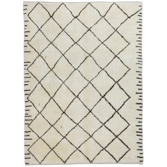 Contemporary Hand Knotted Moroccan Tulu Rug Made of Natural Ivory and Brown Wool