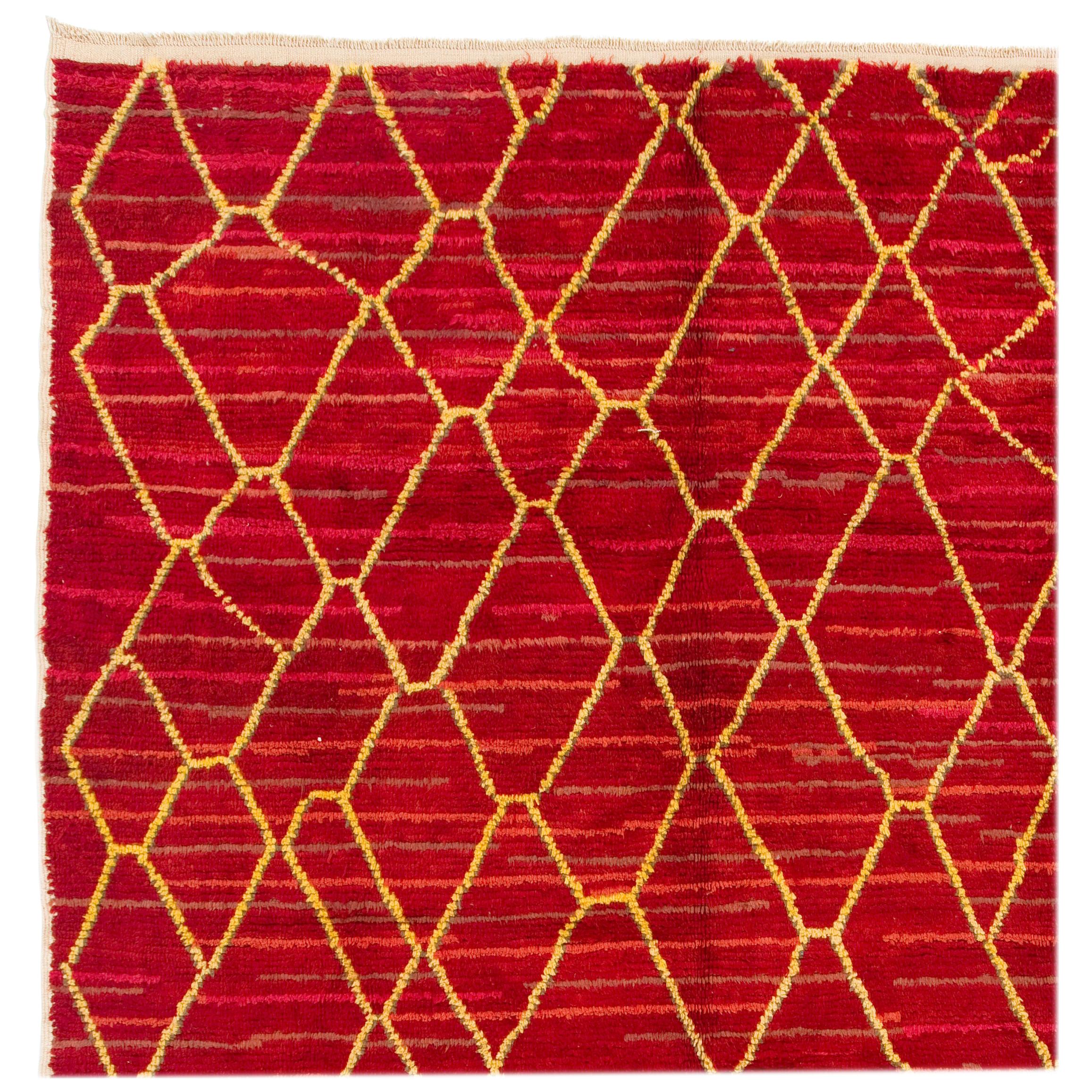 Contemporary Wool Rug in Red and Yellow. Custom Options Available For