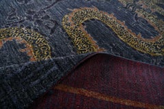 Contemporary Hand Knotted Pure Coal Ghazni Wool "Tian Druck" Rug by Battilossi