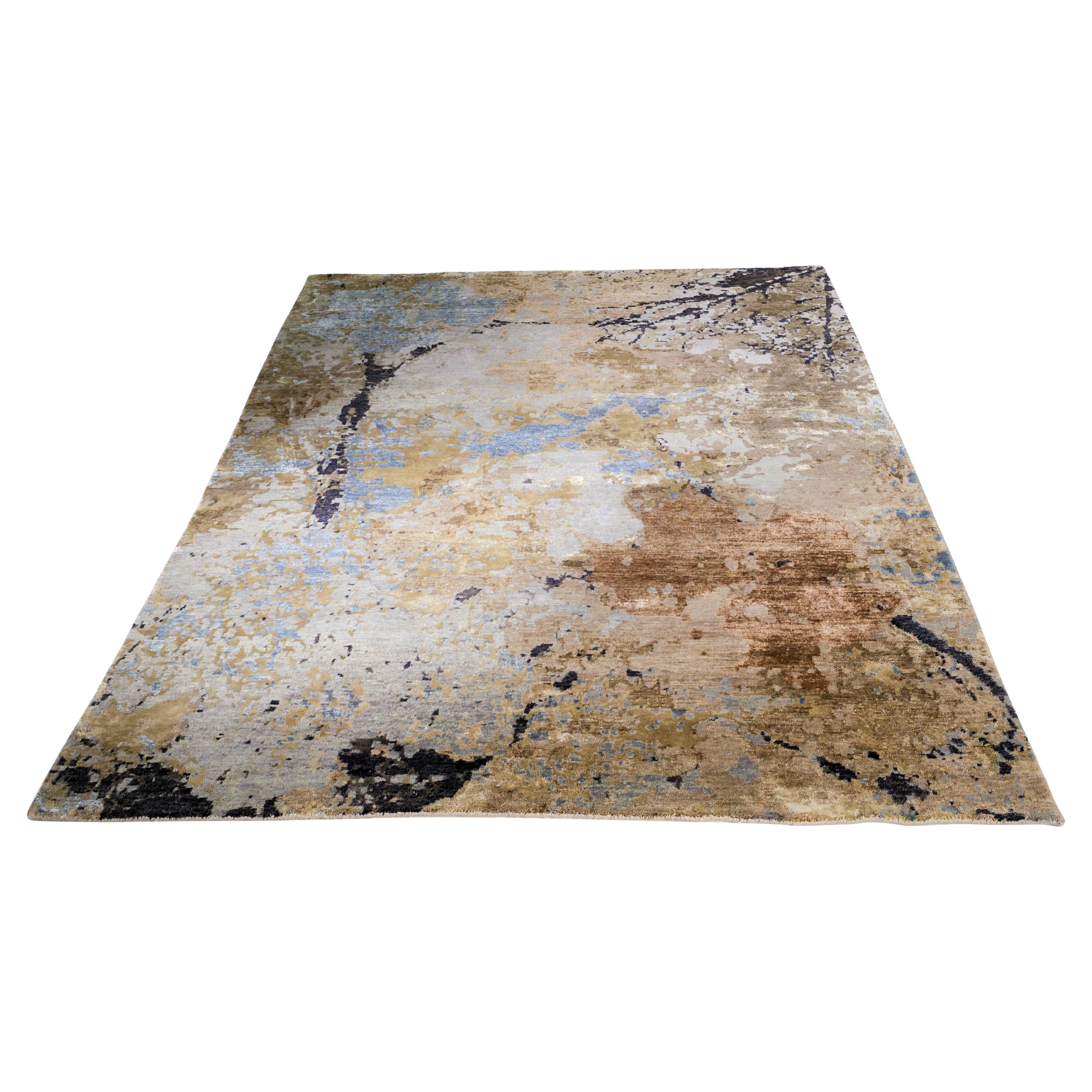 Contemporary Hand Knotted Rug in Bamboo Silk, Wool and Viscose For Sale