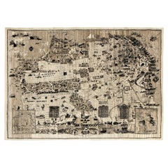 Contemporary Hand-Knotted San Francisco Map Rug in Black and Ivory Wool, 10x14