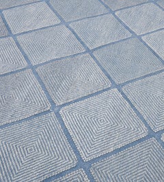Contemporary Hand-Knotted Swedish-Inspired Blue Wool Rug