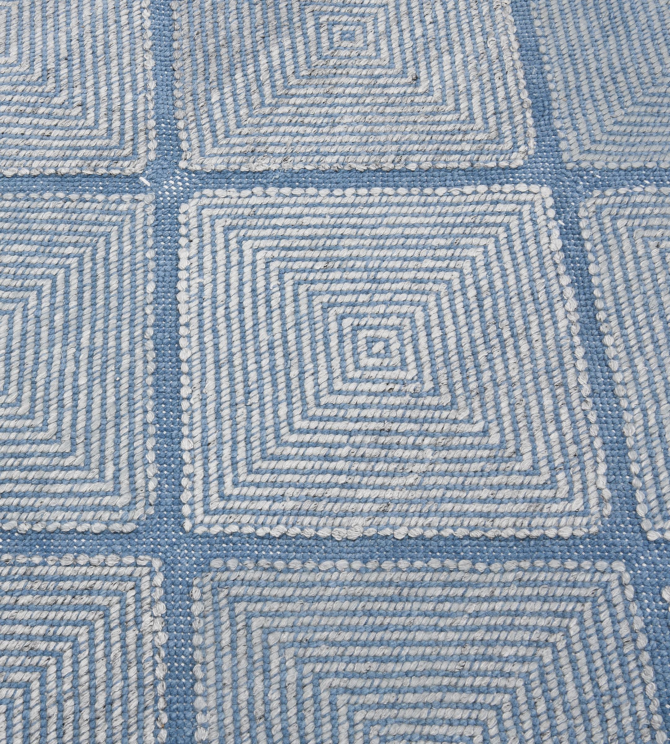 Contemporary Hand-Knotted Swedish-Inspired Blue Wool Rug For Sale 3