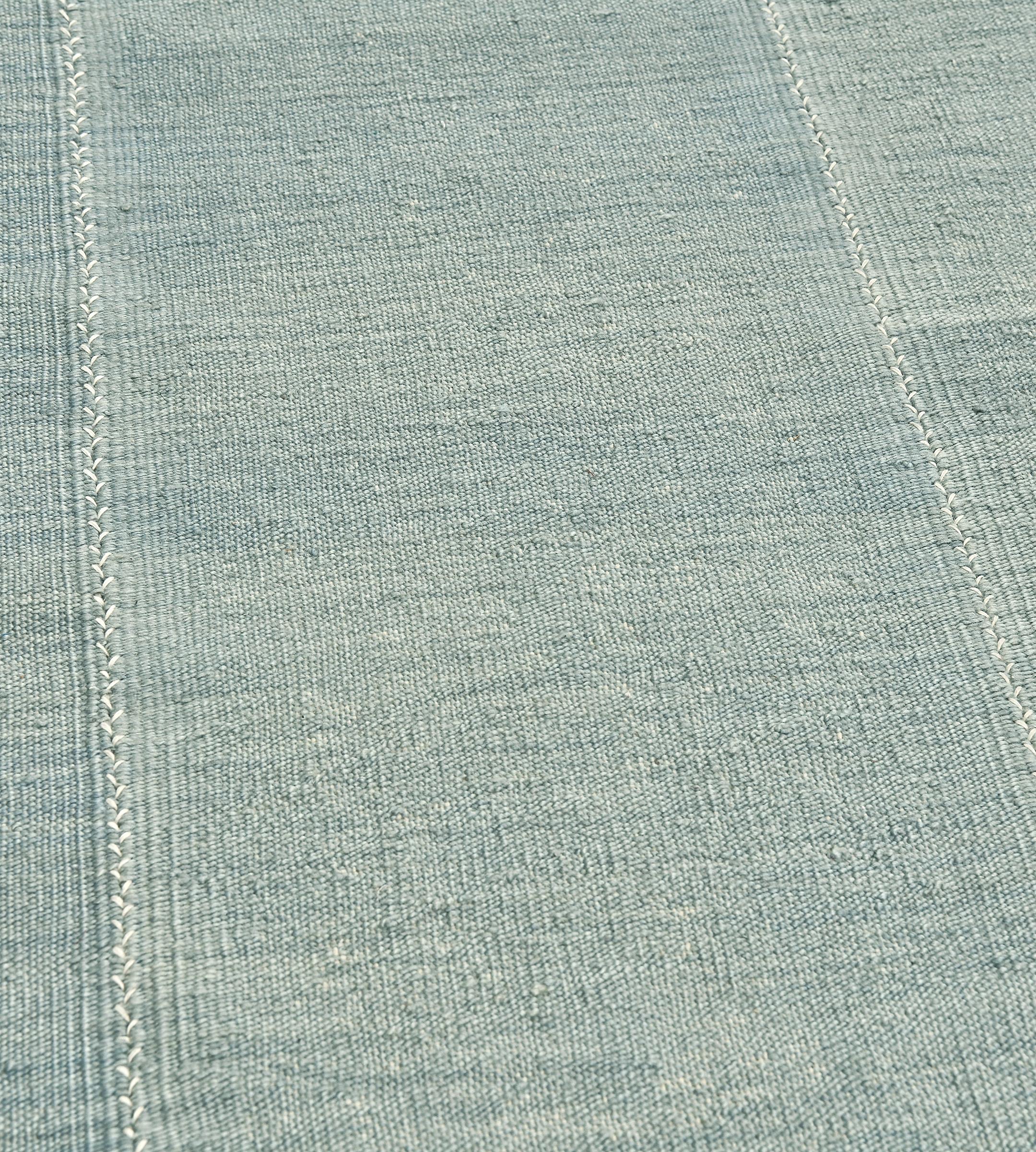 Contemporary Hand-Knotted Teal Wool Kilim Rug In New Condition For Sale In West Hollywood, CA