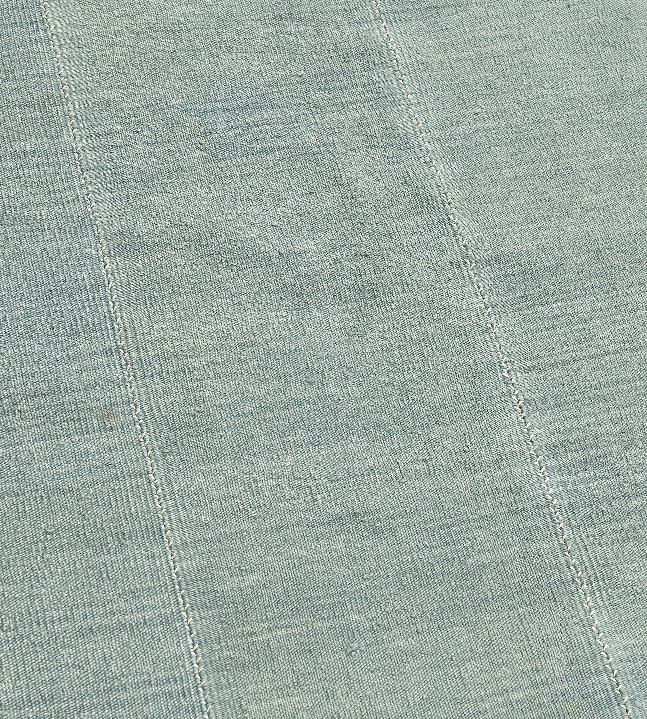 Contemporary Hand-Knotted Teal Wool Kilim Rug For Sale 1