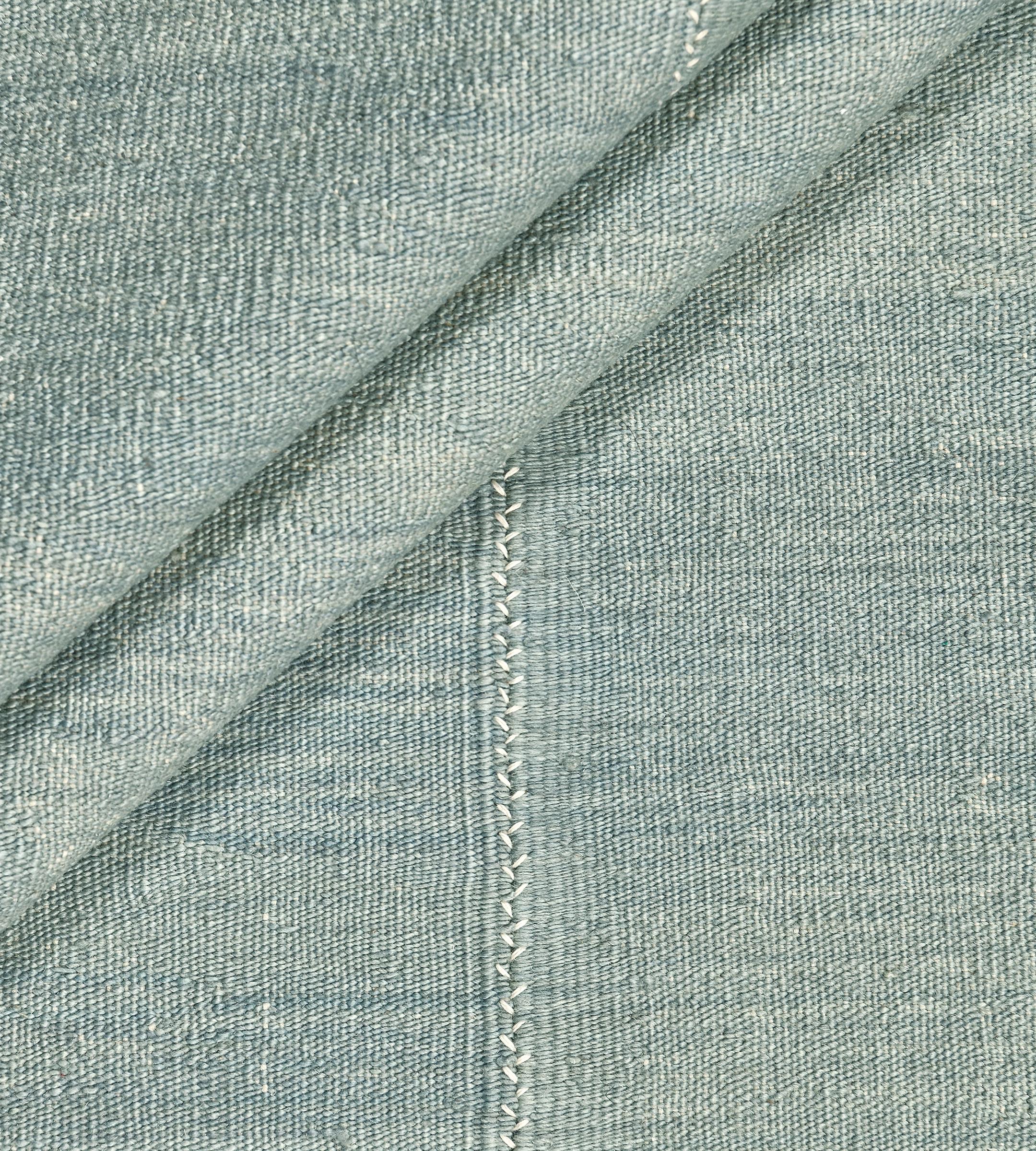Contemporary Hand-Knotted Teal Wool Kilim Rug For Sale 5