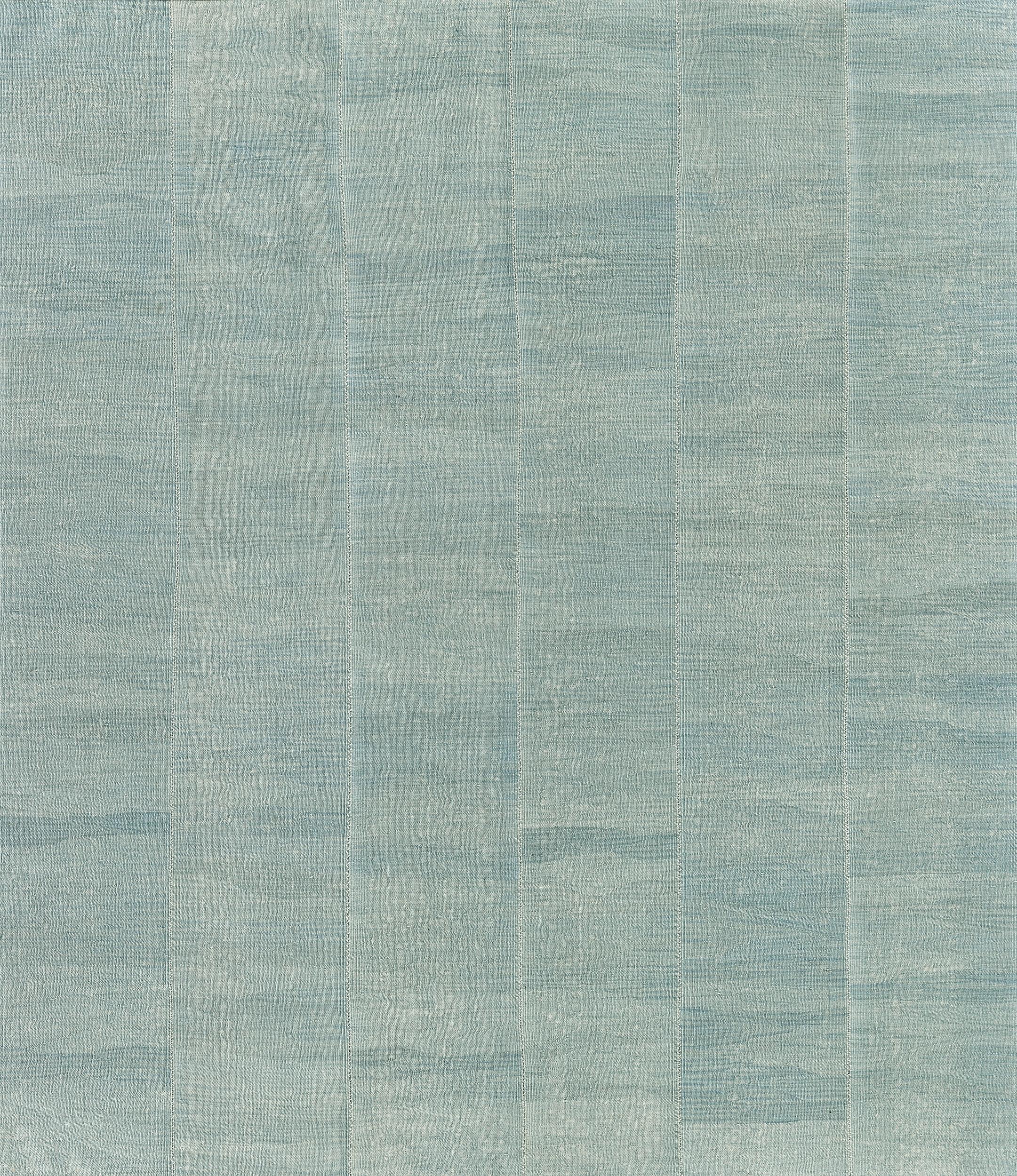 Contemporary Hand-Knotted Teal Wool Kilim Rug For Sale