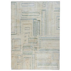 Contemporary Hand Knotted Tulu Rug in Beige, 100% Wolle, Custom Options Available