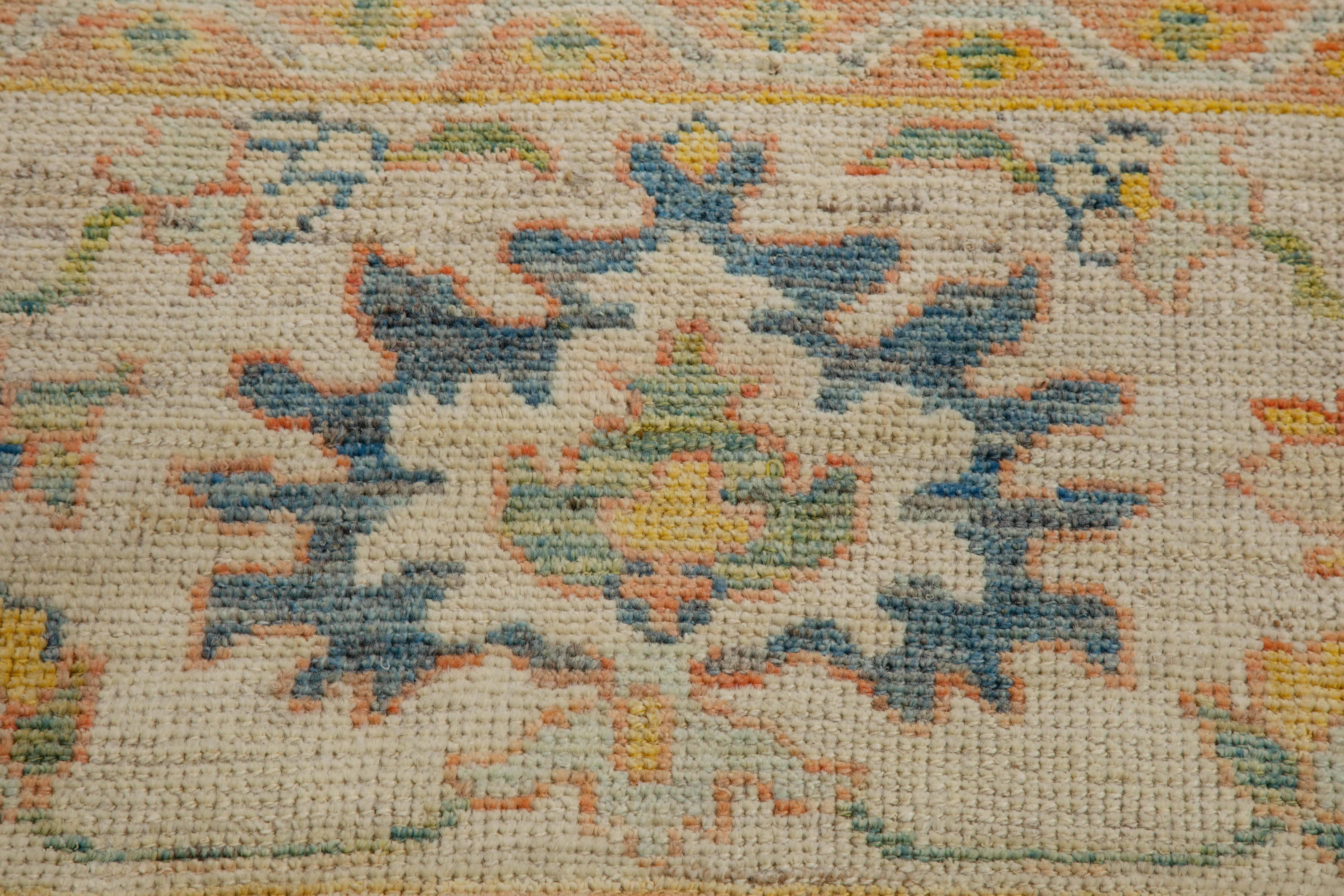 Persian Contemporary Hand Knotted Turkish Rug Oushak Weave with Floral Design Details For Sale