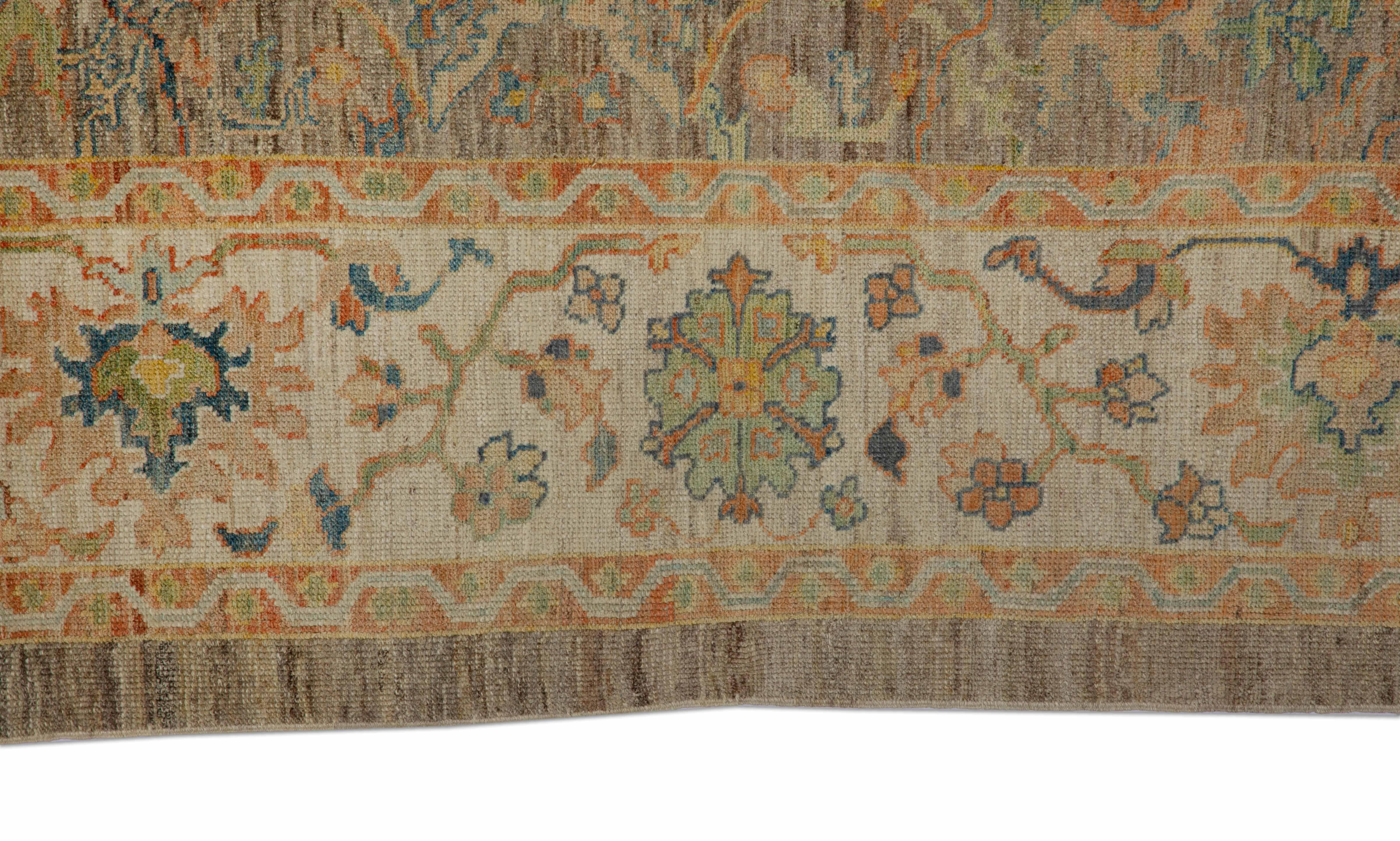 Contemporary Hand Knotted Turkish Rug Oushak Weave with Floral Design Details For Sale 2