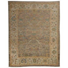 Contemporary Hand Knotted Turkish Rug Oushak Weave with Floral Design Details