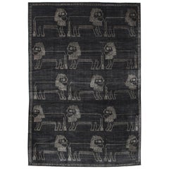 Contemporary Hand-Knotted Wool and Silk Lion Carpet