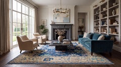 Contemporary Hand-Knotted Wool Modern Oushak Style Area Rug in Indigo Blue