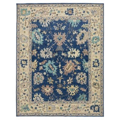 Contemporary Hand-Knotted Wool Modern Oushak Style Area Rug in Indigo Blue