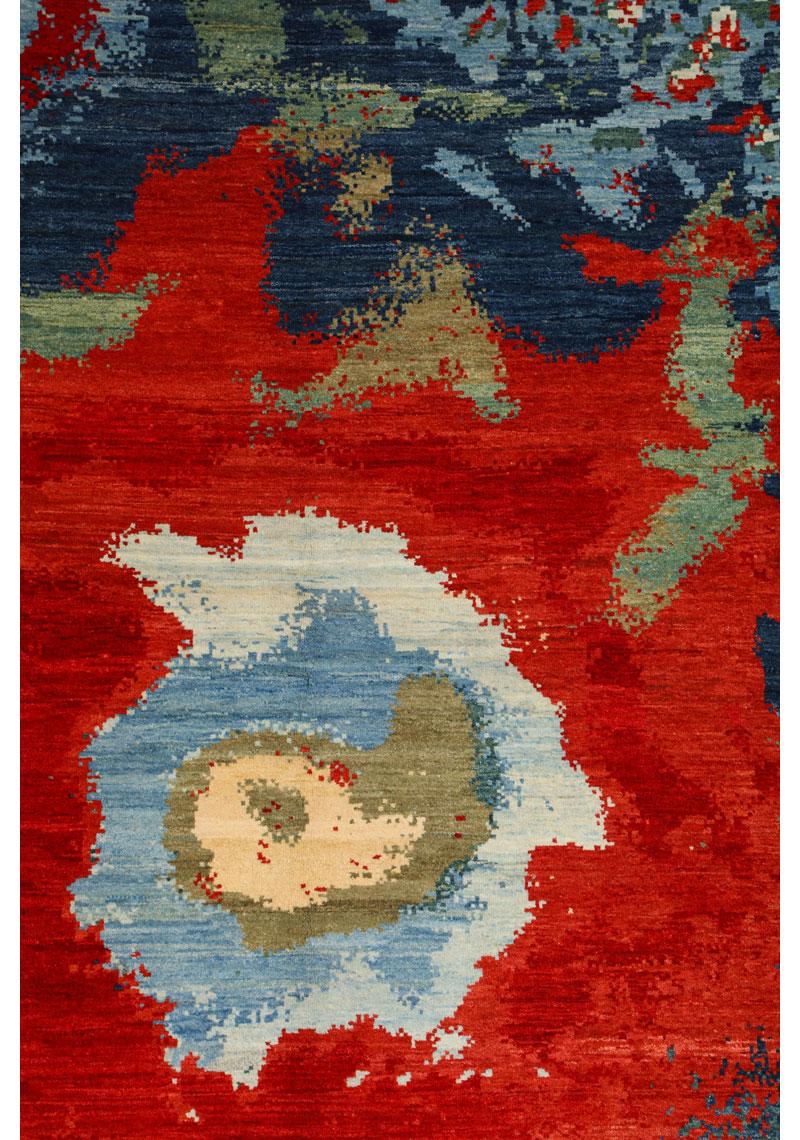 Contemporary Hand-Knotted Wool Rug, Volcanic Abstract Design, Red, Blue, 9x12 In New Condition For Sale In New York, NY