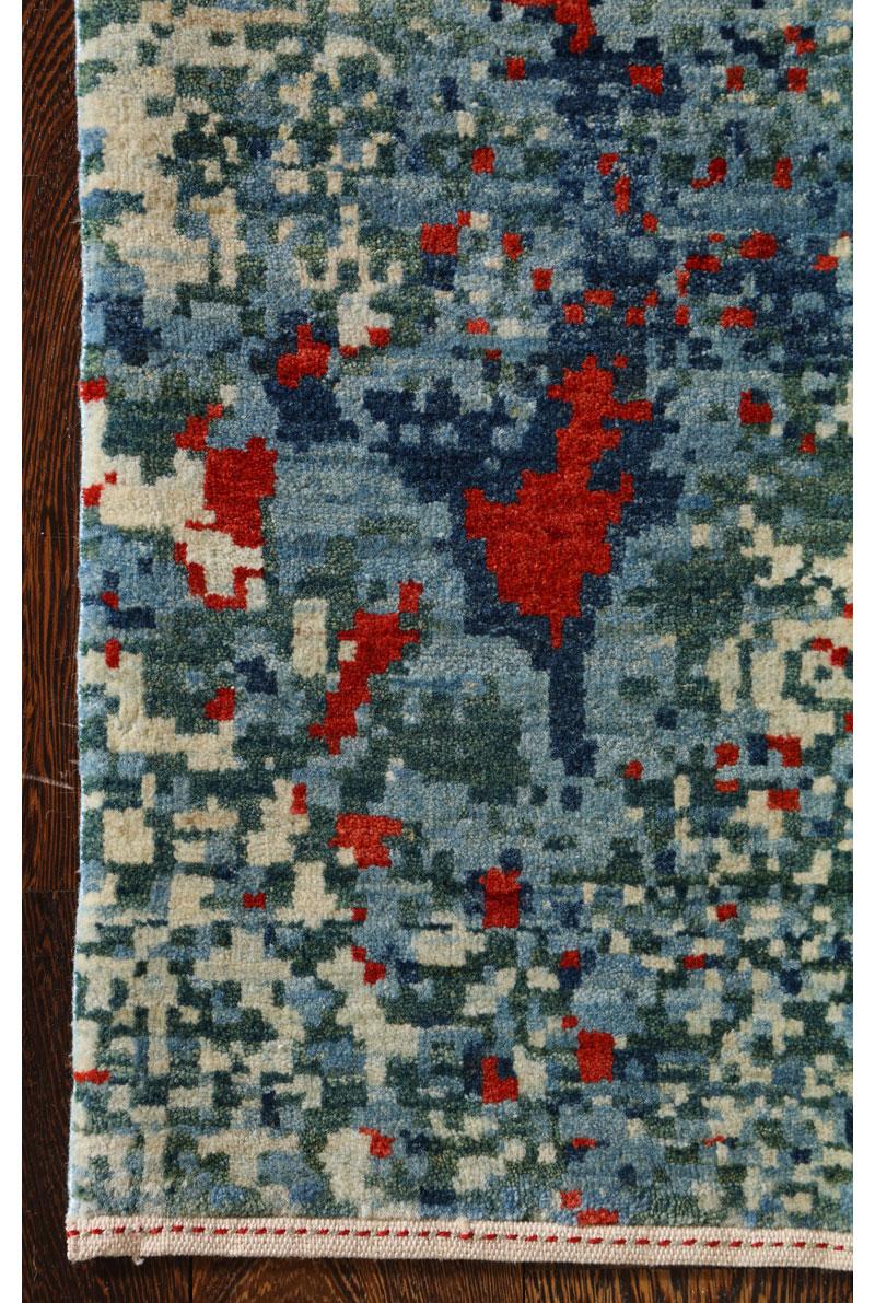 Contemporary Hand-Knotted Wool Rug, Volcanic Abstract Design, Red, Blue, 9x12 For Sale 2