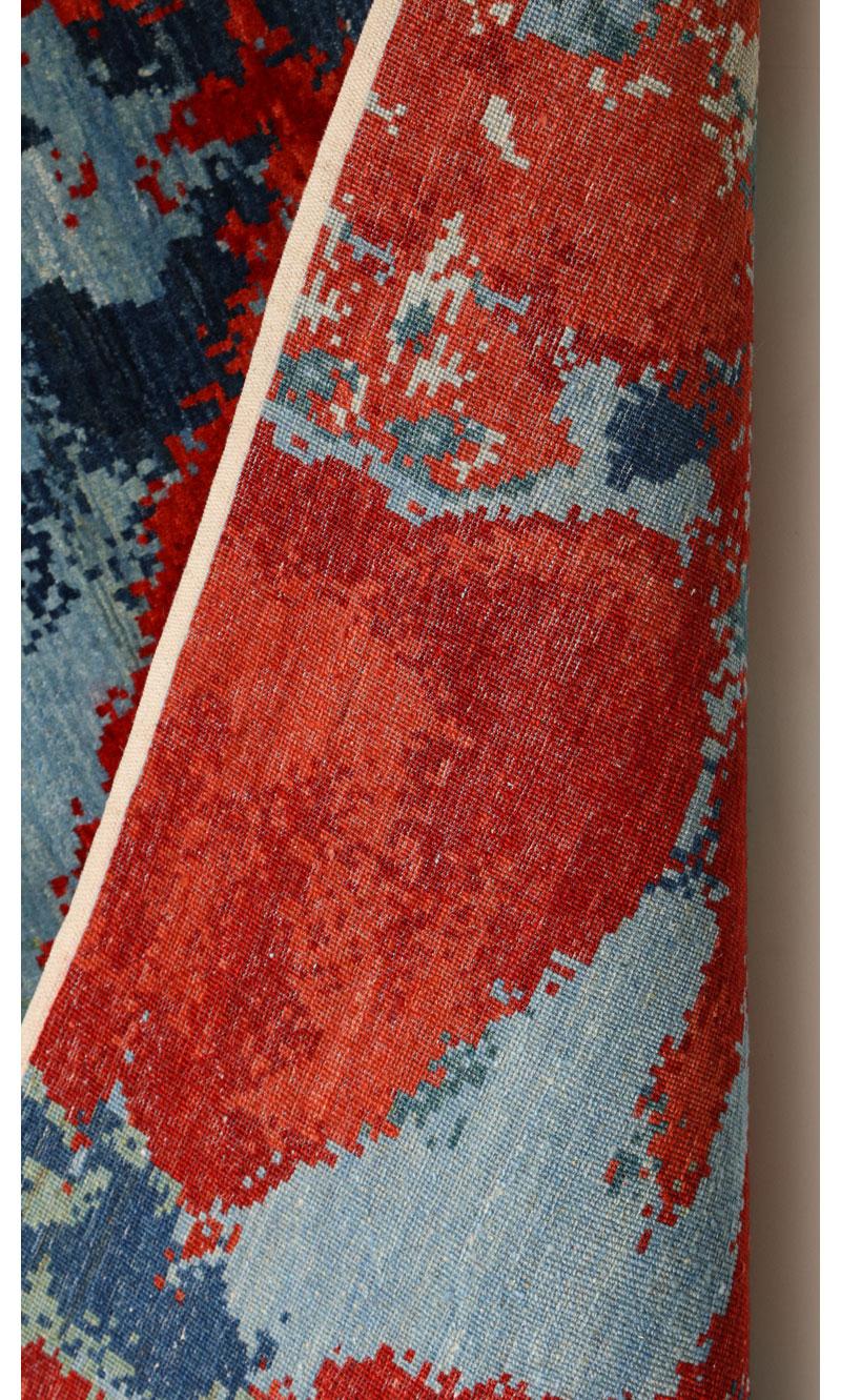 Contemporary Hand-Knotted Wool Rug, Volcanic Abstract Design, Red, Blue, 9x12 For Sale 3