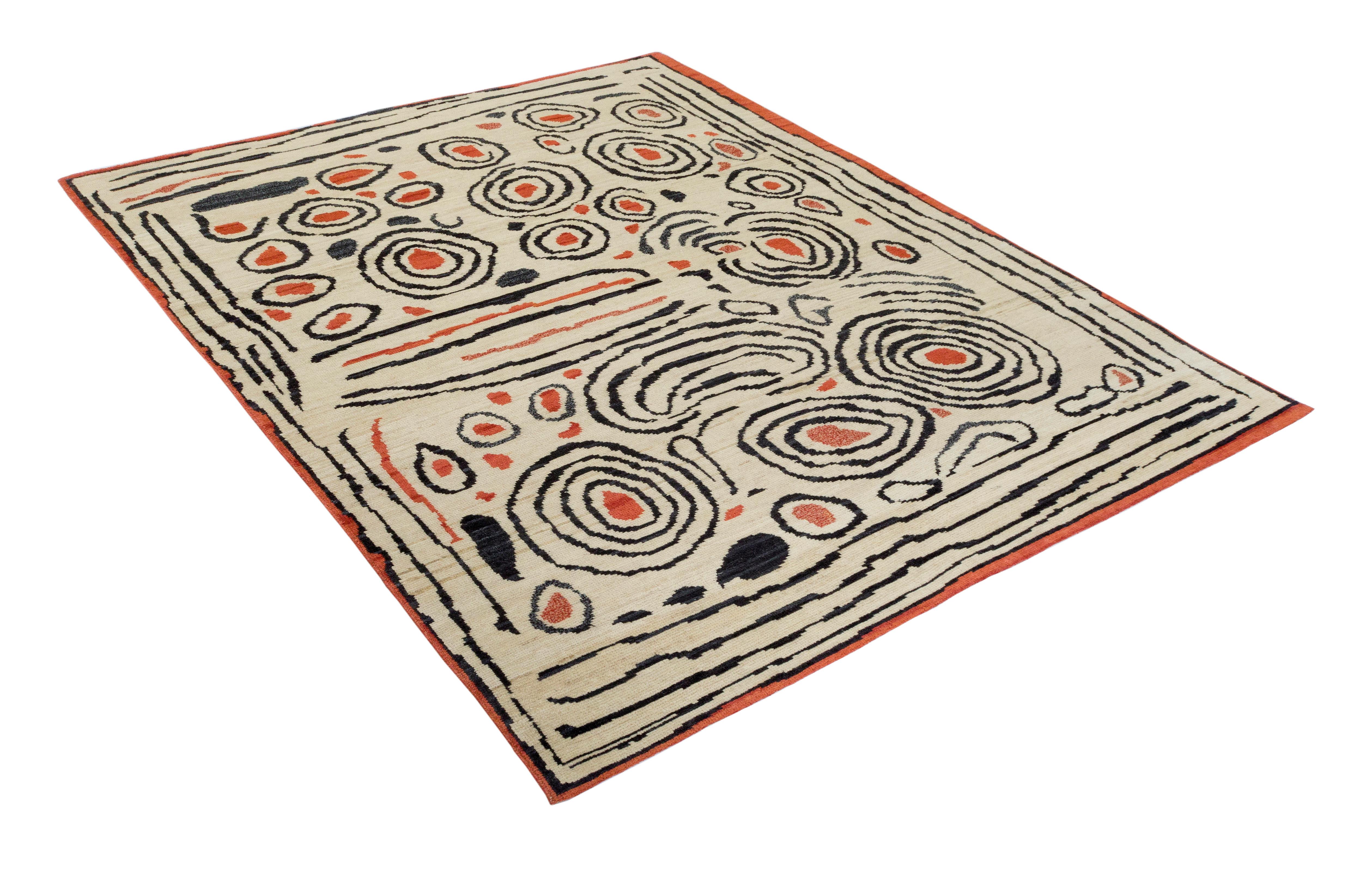 Noué à la main Tapis contemporain en laine nouée à la main à motif organique moderne en vente