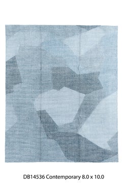 Contemporary Hand-Loomed Rug – Abstract Geometric Design in Ice Blue and Slate