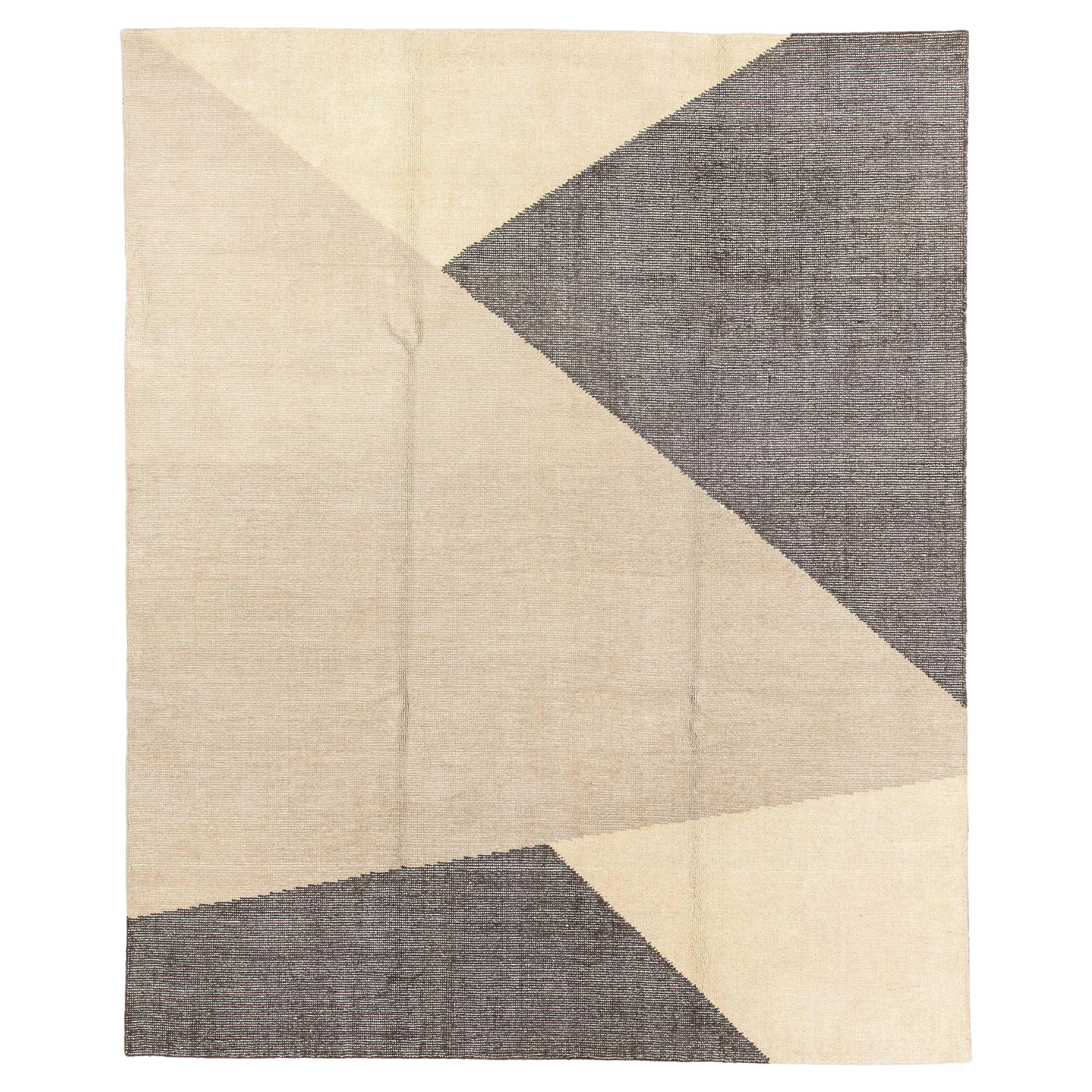 Contemporary Hand-Loomed Teppich - kantiges, minimalistisches Design in Taupe, Creme