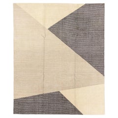 Alfombra Contemporánea Tejida a Mano - Diseño Minimalista Angular en Topo, Crema