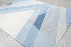 Contemporary Hand-Loomed Rug – Diagonal Geometric Pattern in Ice Blue and Ivory