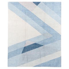 Contemporary Hand-Loomed Rug – Diagonal Geometric Pattern in Ice Blue and Ivory