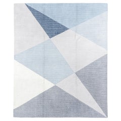 Contemporary Hand-Loomed Rug – Geometric Faceted Design in Cool Blue Tones